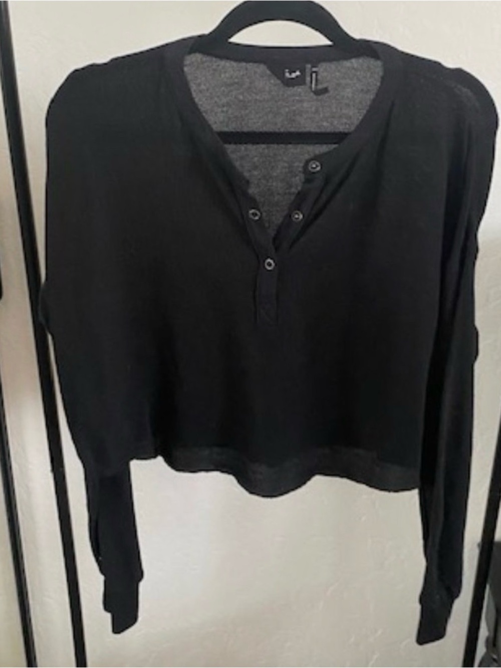Urban Outfitters Black Long-Sleeve Henley Crop Top